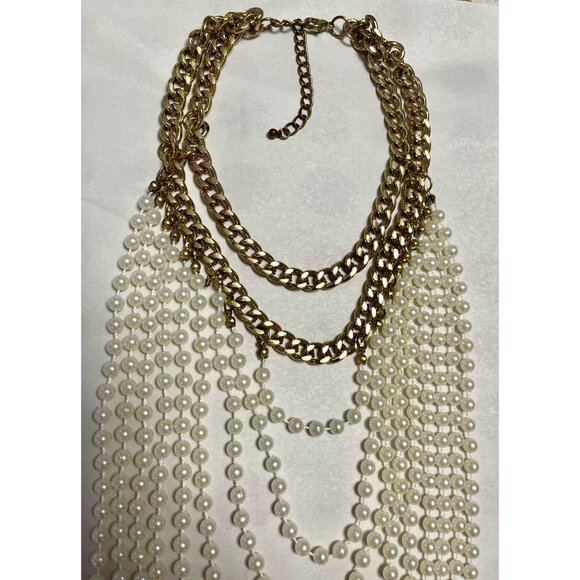 Vintage-Inspired Gold Tone Multi-Strand Pearl Statement Necklace – 23” - Picture 5 of 5